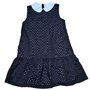 Kate Spade 14 Youth Shift Dress Peter Pan Collar Black Eyelet Dress Sleeveless